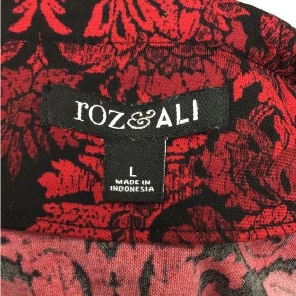 Roz & Ali Women’s Long Sleeve Split Neck Beaded Collar, Red, size L - Picture 6 of 8